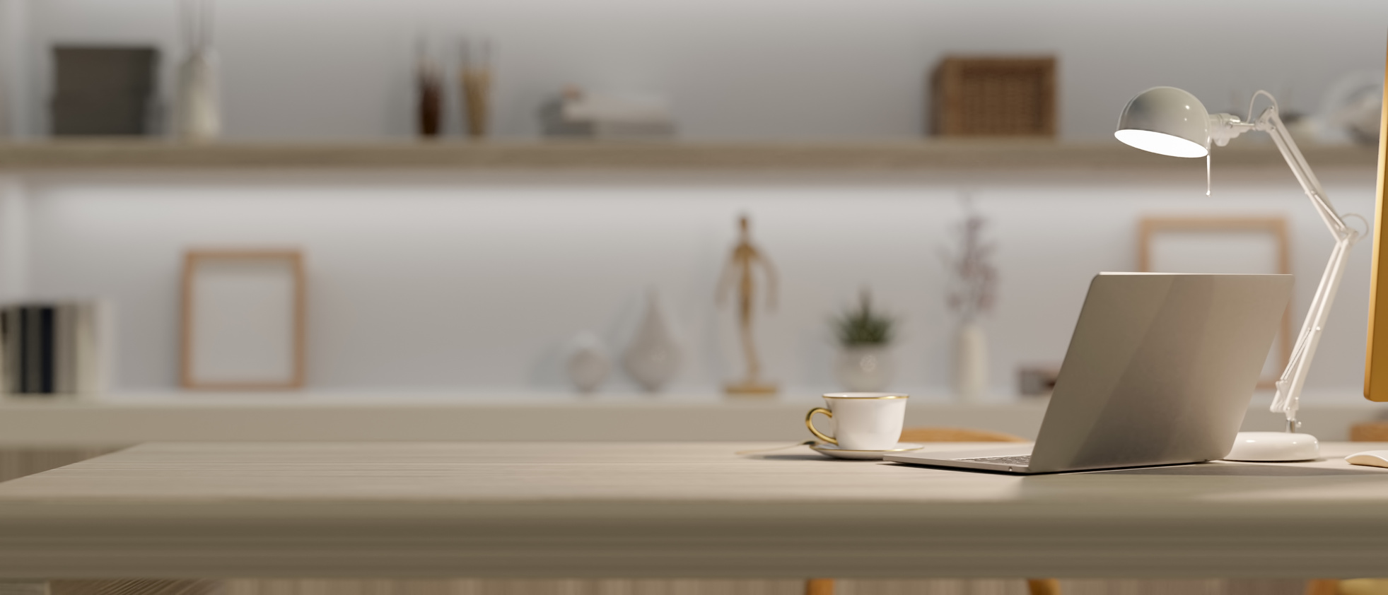 Elegance home office interior with laptop mockup